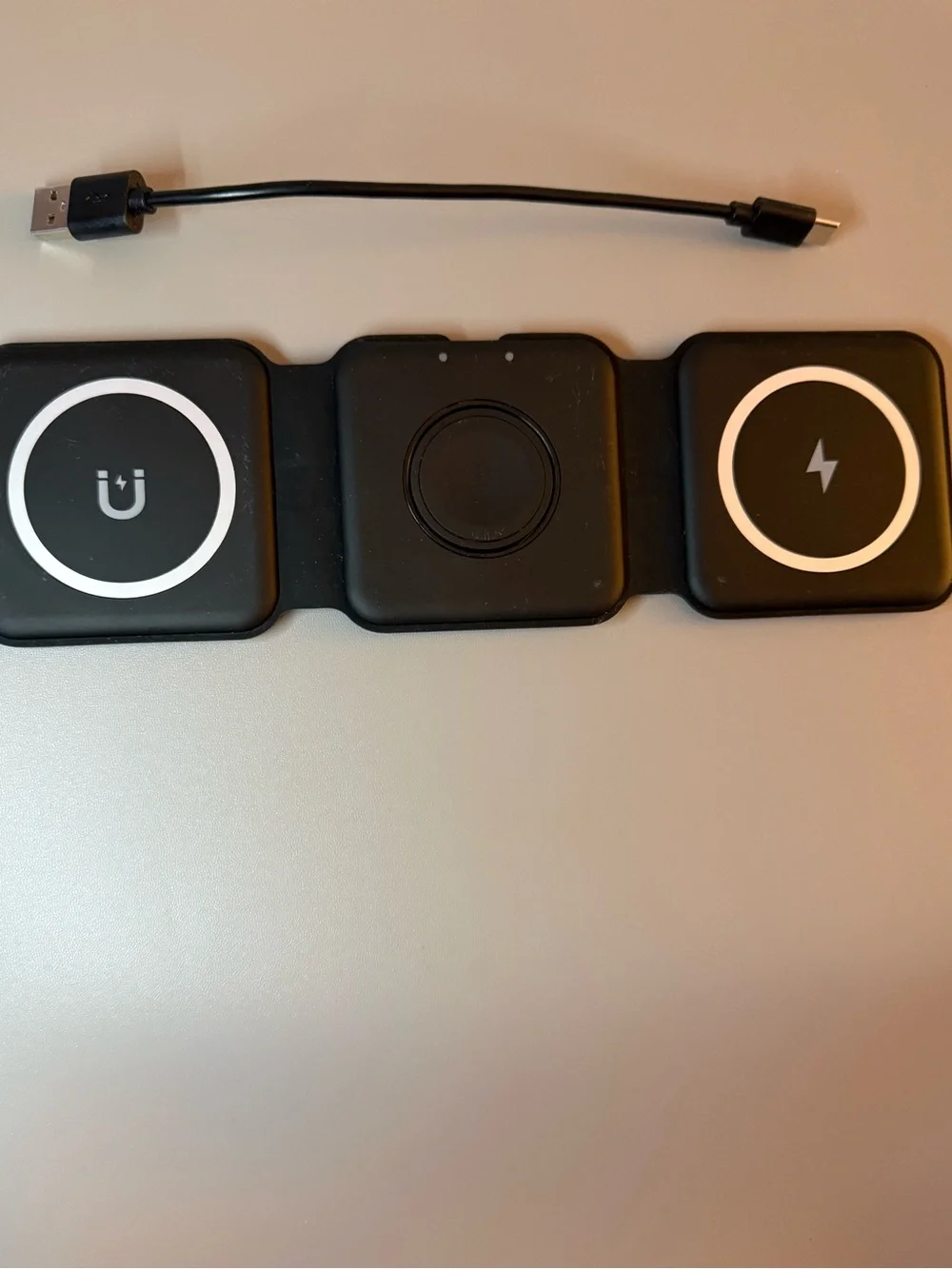 3-in-1 Foldable Wireless Charging Station Black MagSafe Watch Earbuds